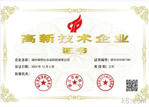 k8.com高新技术企业证书